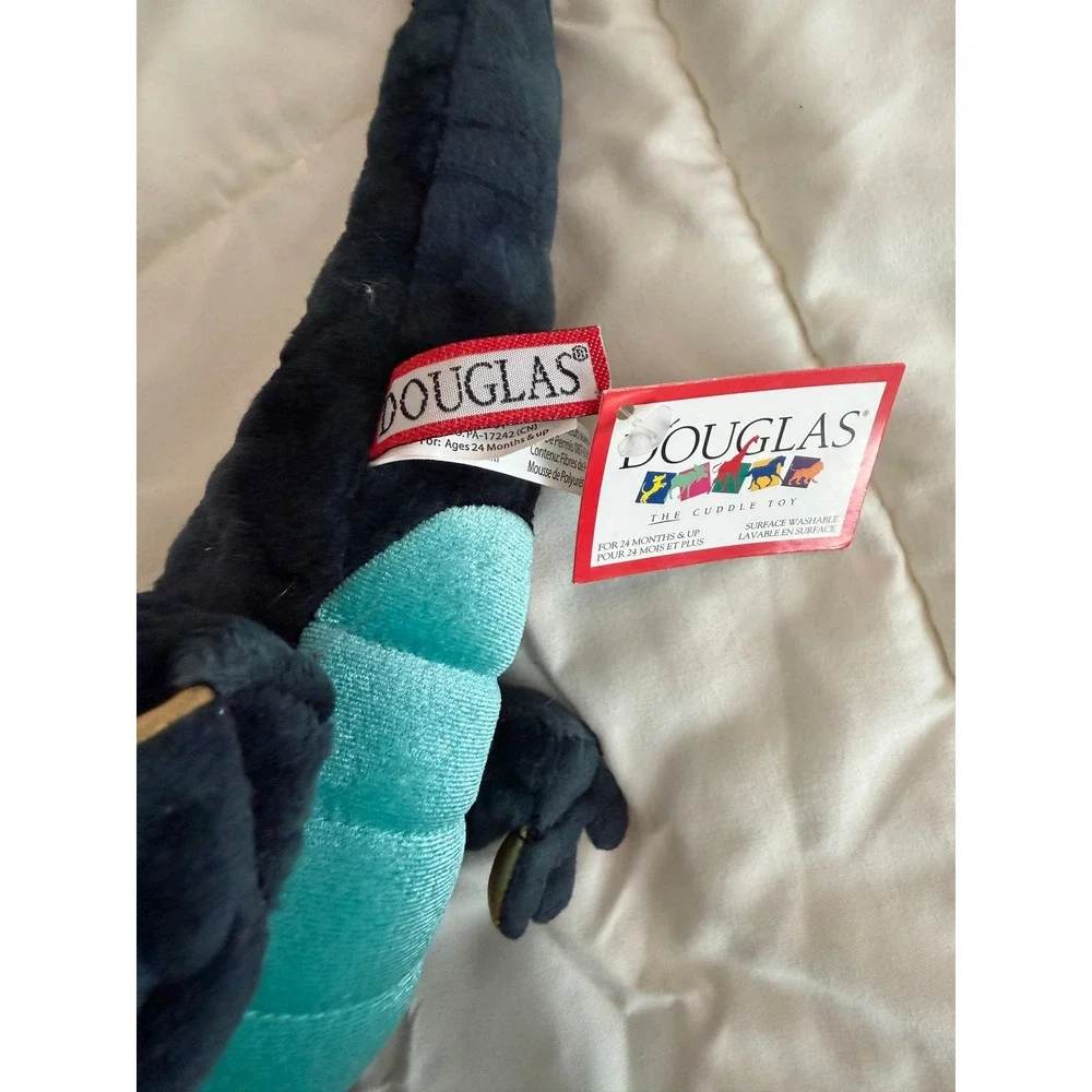 Douglas Dragon Plush Toy Black Turquoise Gold Wings Stuffed Animal NWT